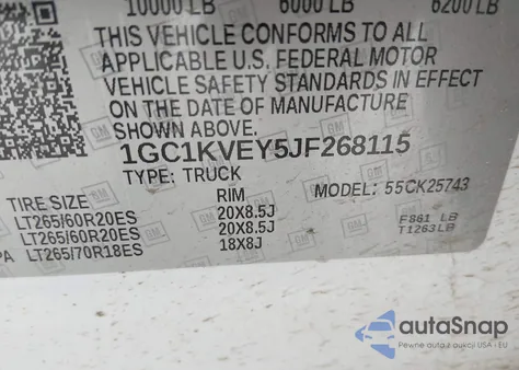 2018 Chevrolet Silverado 2500Hd Lt из США, поврежденный, VIN 1GC1KVEY5JF268115